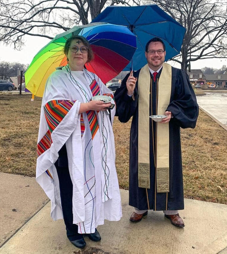 With Rev. Kelly Hansen at "Drive Thru Ash Wednesday," Colonial Church in Prairie Village, KS